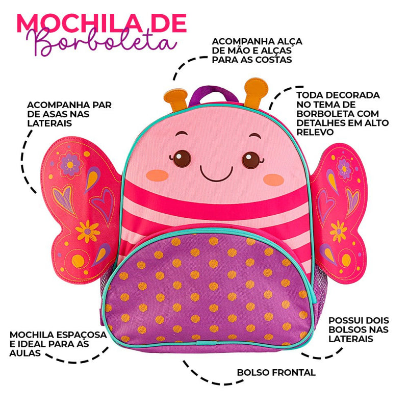 Mochila Infantil Com Alças - Borboleta Rosa