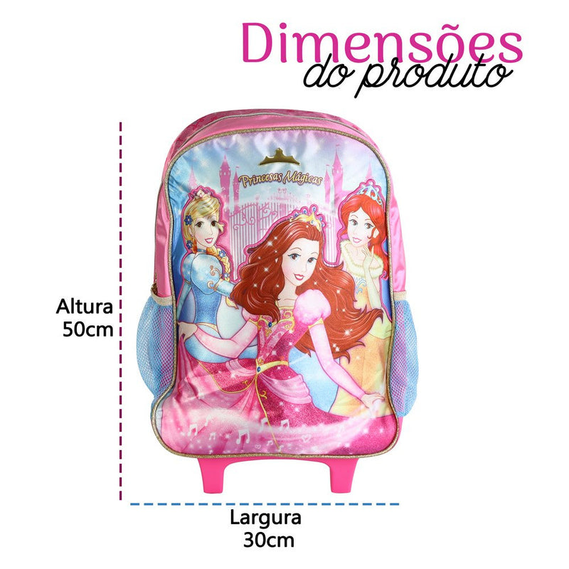 Mochila Escolar de Rodinhas Princesas Mágicas