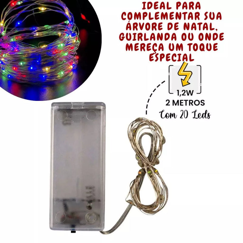 Árvore de Natal decorada com enfeites e luz de led - 60cm